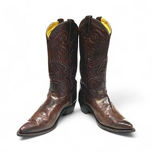 Vintage Embroidered Texas Brand Western Cherry/Brown Boots Size Men’s 9.5 EE